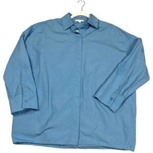 COS Button-Up Shirt Blue Long Sleeve Collared Oversized 100% Cotton Women's 2